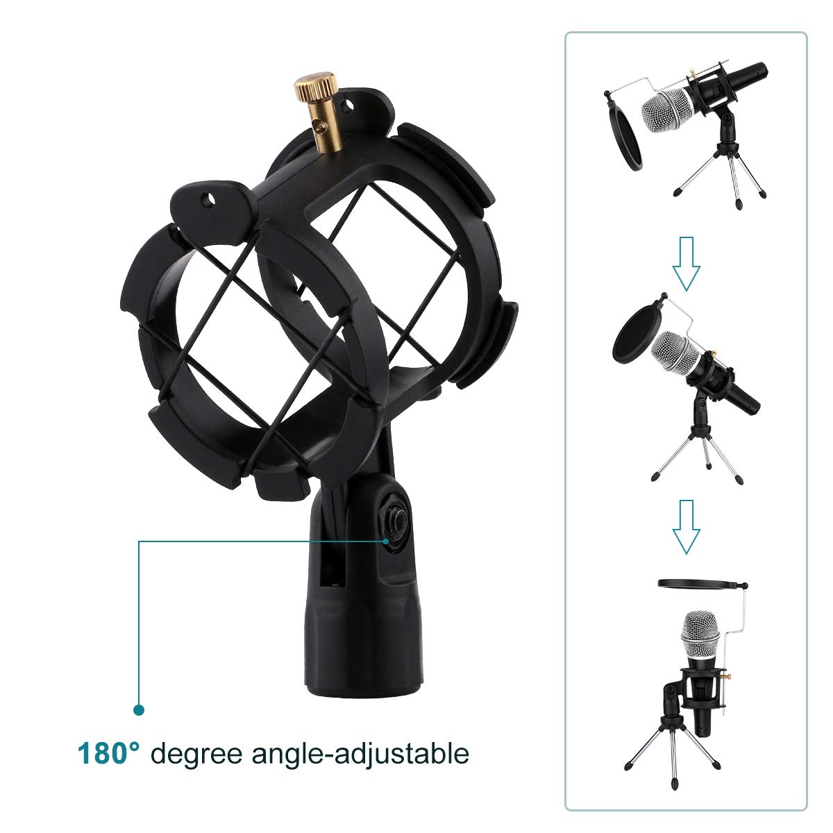 Dreokee Desktop Mic Stand, Microphone Stand Desk Tripod Stand with Shock Mount Portable Mic Holder and Double-Non-slip Feet Net